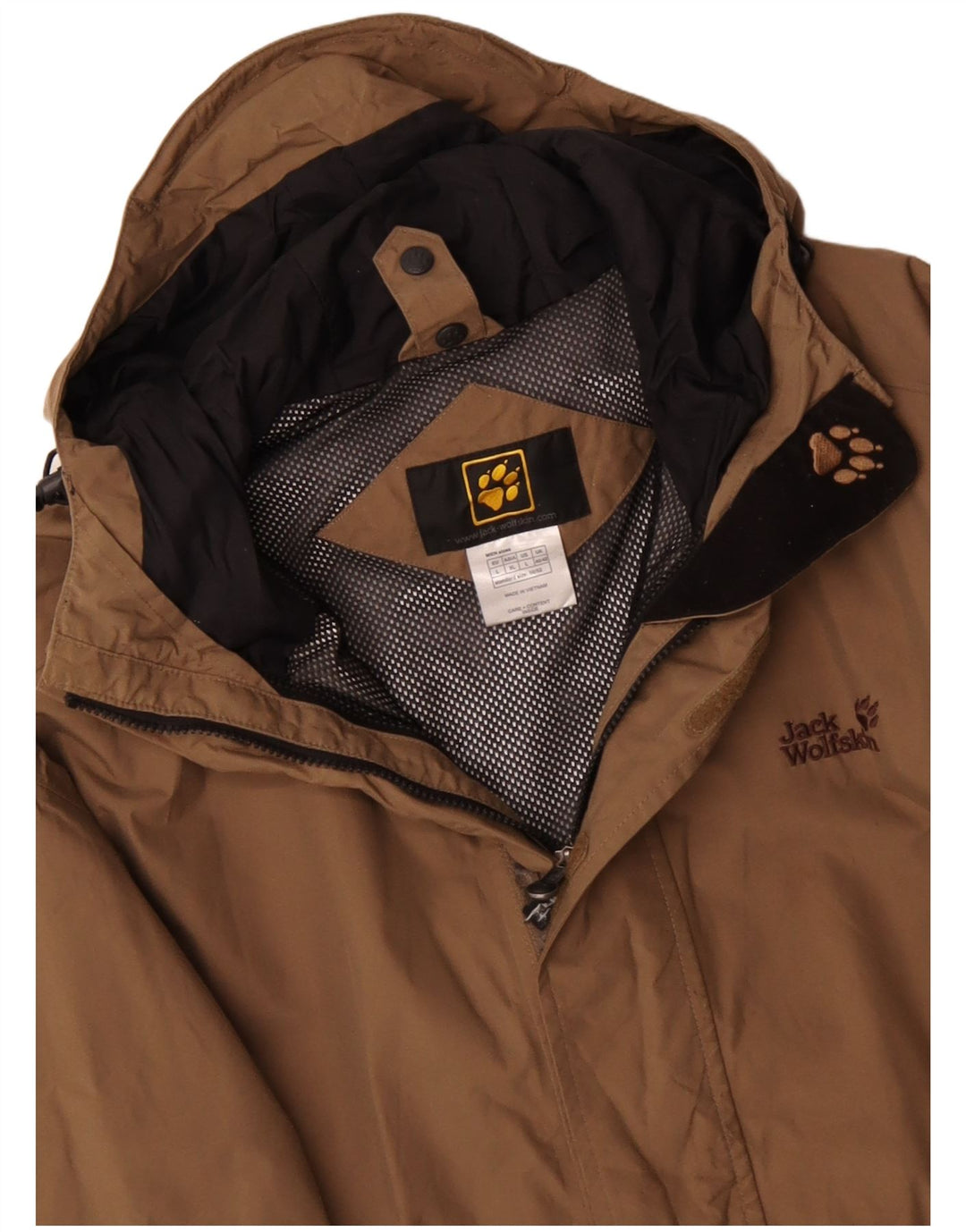 Jack Wolfskin Jachetă de ploaie cu glugă pentru bărbați UK 40/42, mare, bej, poliamidă