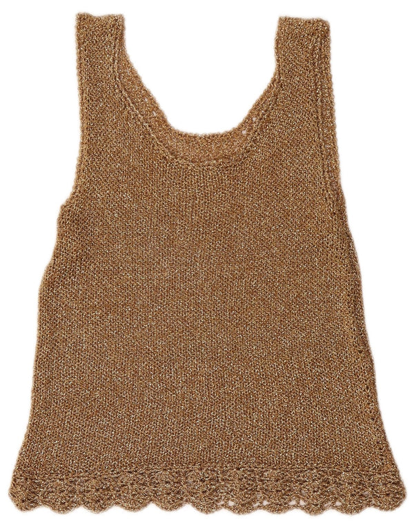 Bluză Vintage pentru femei Crop See Through Top UK 14 Medium Brown Flecked