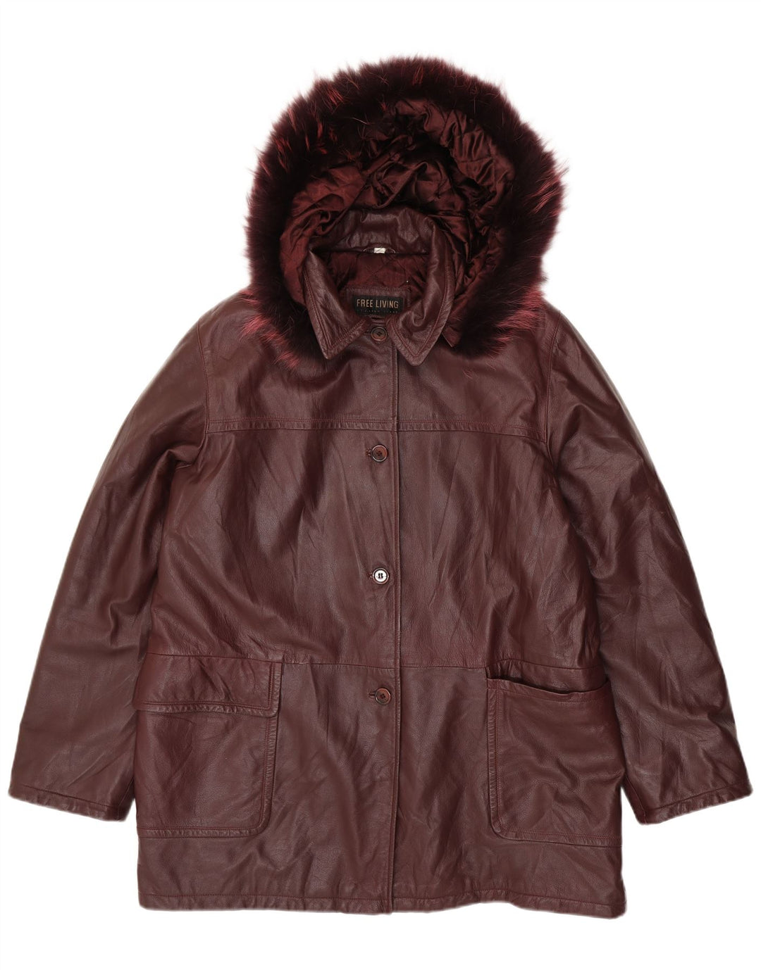 Palton din piele vintage pentru femei, supradimensionat, cu glugă, IT 50 XL, piele maro