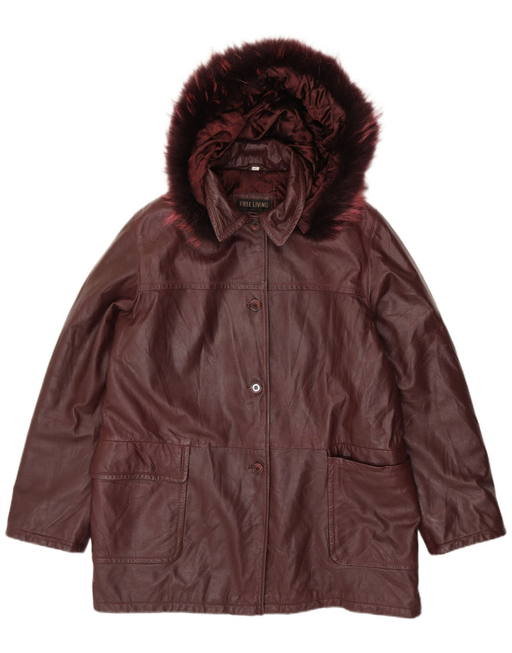 Palton din piele vintage pentru femei, supradimensionat, cu glugă, IT 50 XL, piele maro