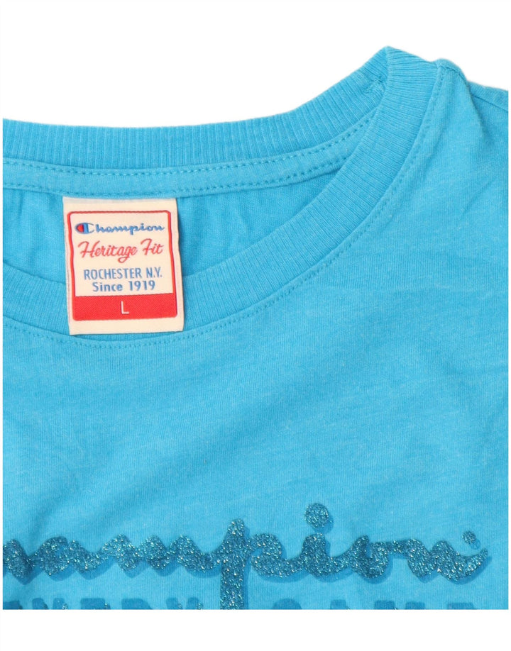Tricou grafic pentru femei CHAMPION Heritage Fit Top UK 14, mare, albastru, bumbac