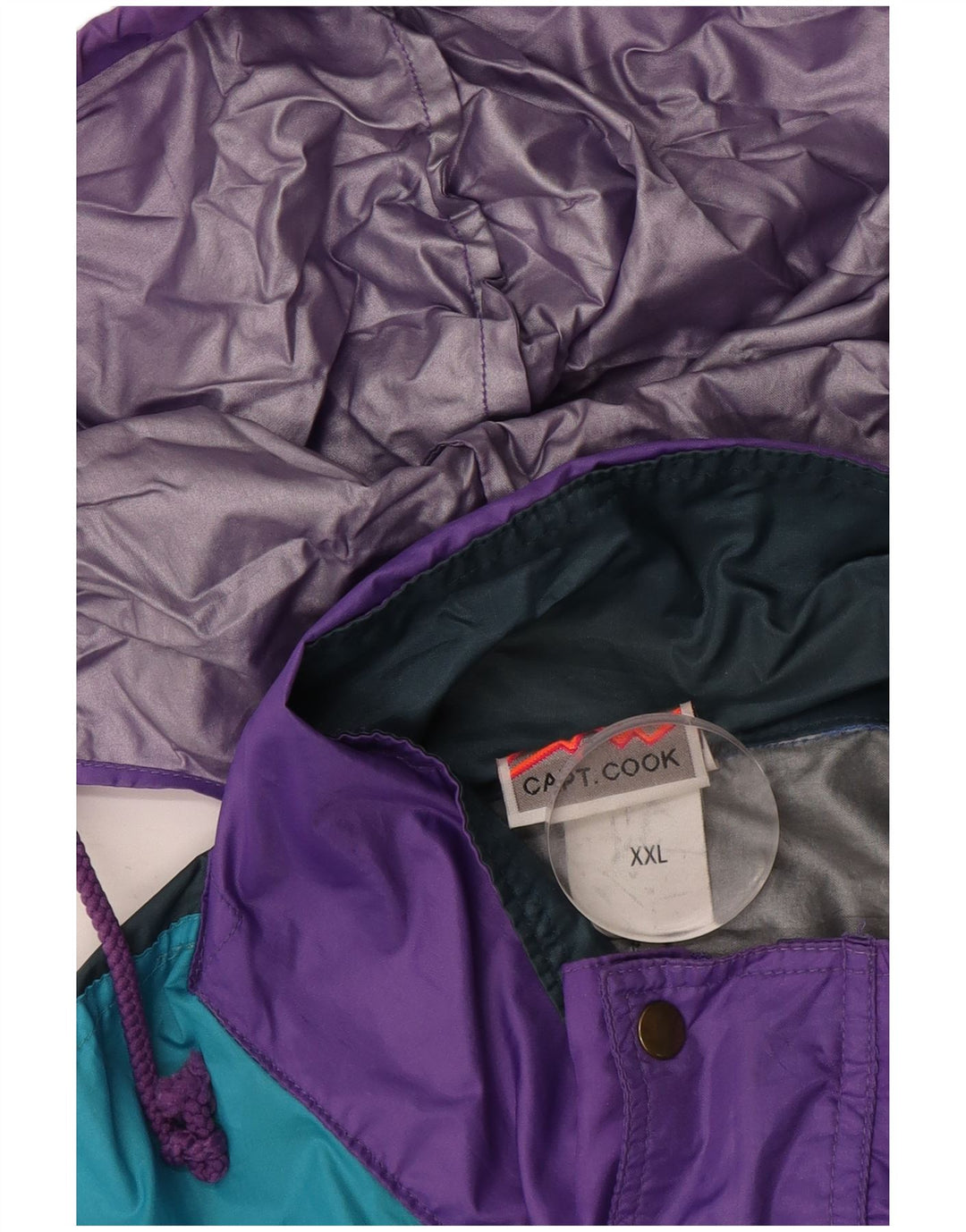 Capt. Cook Jachetă de ploaie cu glugă pentru bărbați Marea Britanie 44 2XL Violet Colorblock Retro