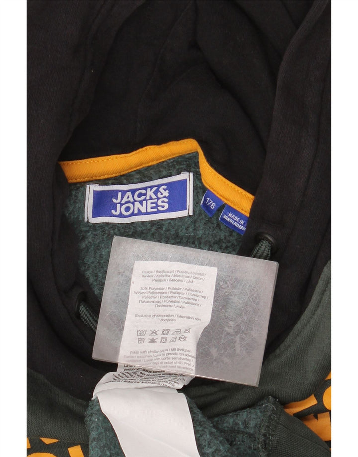 JACK & JONES Pulover cu glugă cu grafic pentru băieți 15-16 ani, color verde