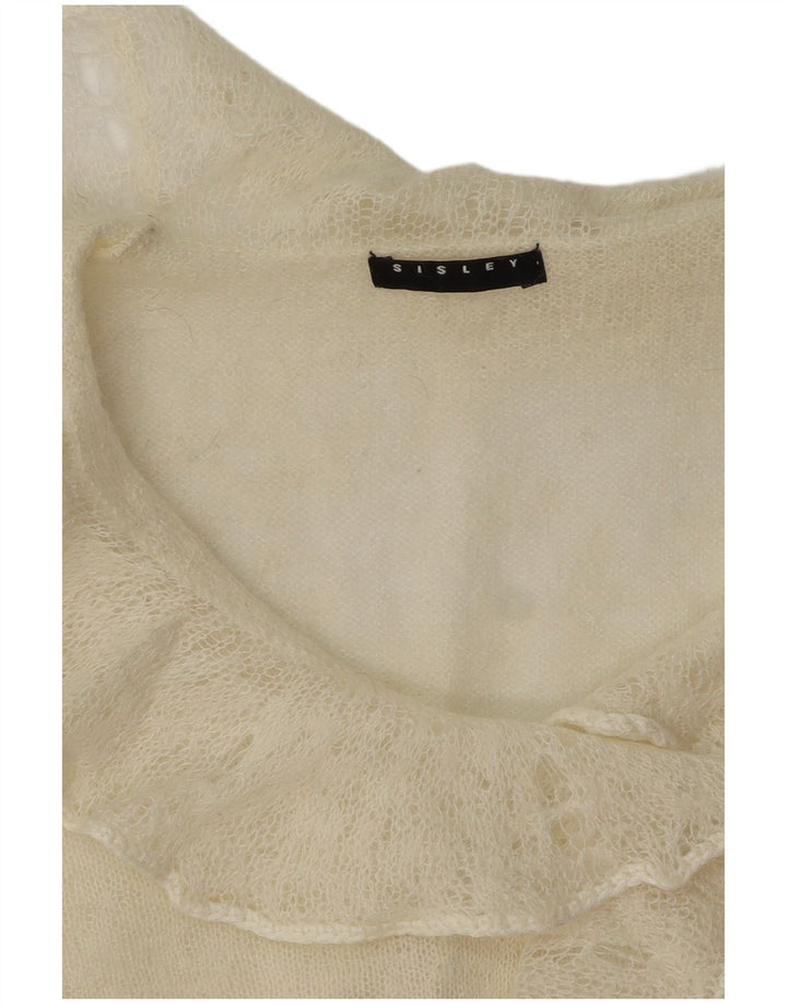 Pulover pentru femei Sisley, cu volan în față, cu gât polo, UK 12 Medium Off White