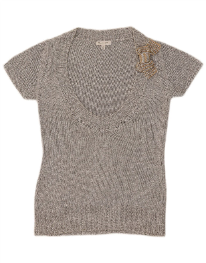 Pulover cu mânecă scurtă cu decolteu în V Massimo Dutti pentru femei UK 10 Mic gri