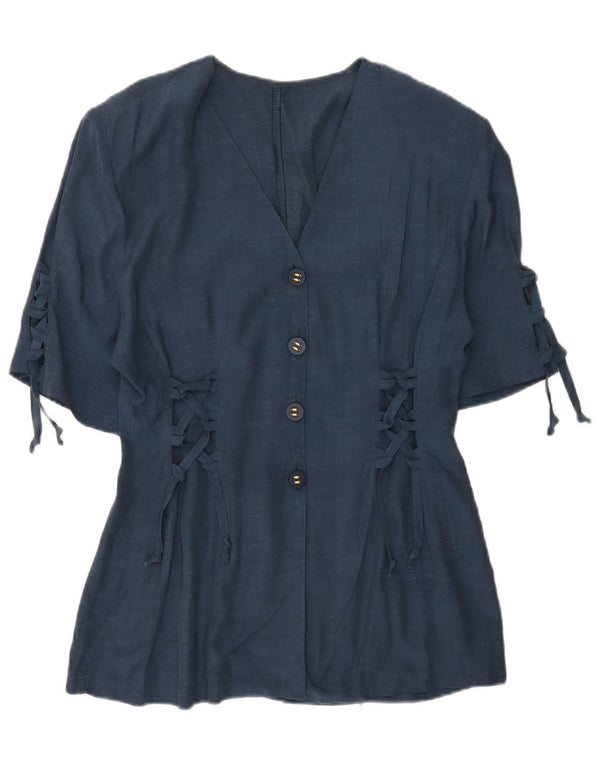 Jachetă vintage pentru femei, cu 4 nasturi, cu mânecă scurtă, UK 12, bleumarin mediu