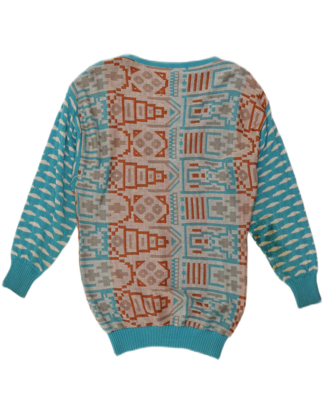 VINTAGE Pulover cu gât de barcă pentru femei UK 14 Medium Blue Geometric