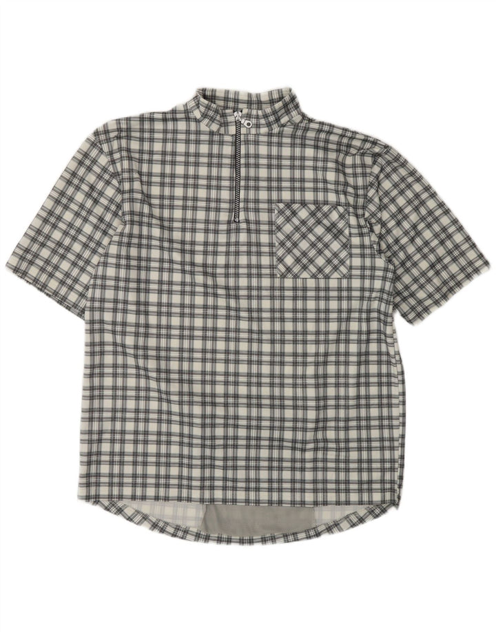 Cămașă pulover cu mânecă scurtă pentru bărbați VINTAGE, poliester cu carouri, gri mare