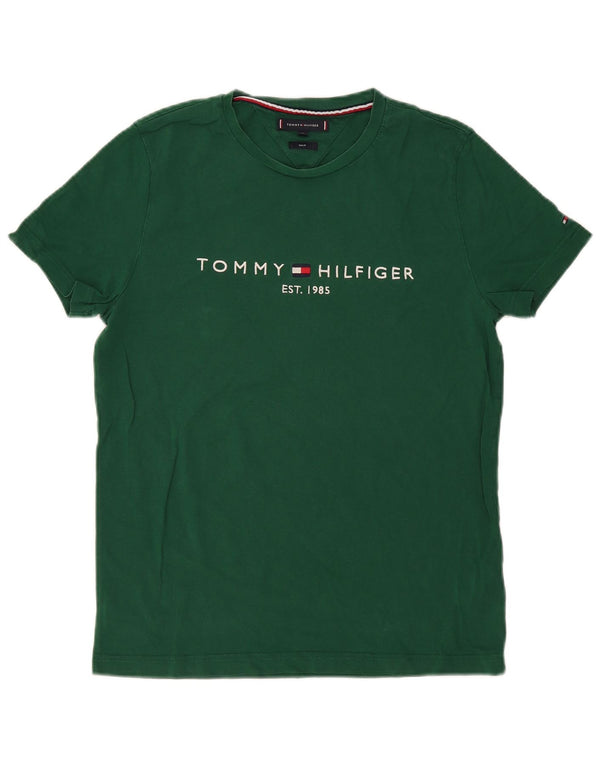 Tricou grafic Tommy Hilfiger Slim Fit pentru bărbați Top din bumbac verde mediu