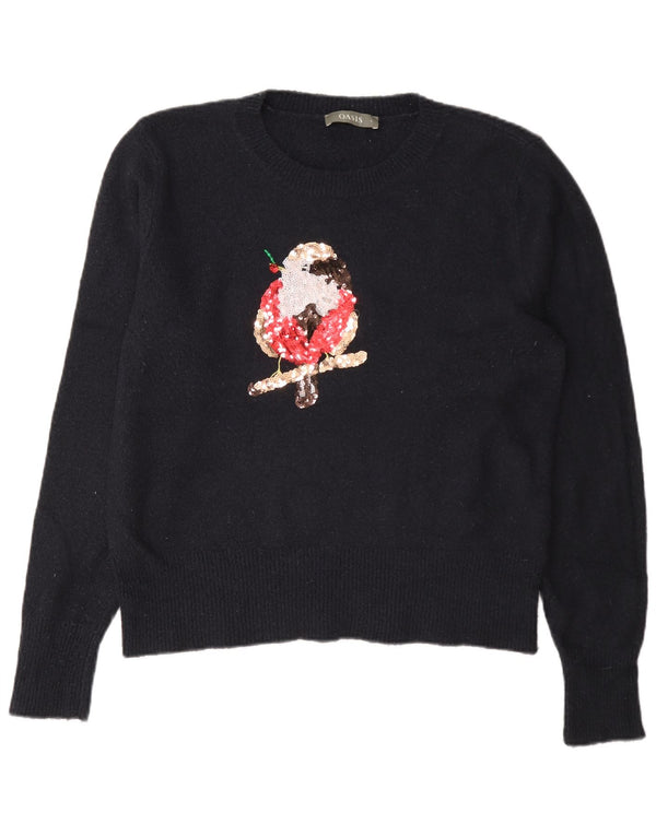 Pulover Oasis pentru femei cu decolteu rotund cu grafică, UK 16, mare, bleumarin, acrilic