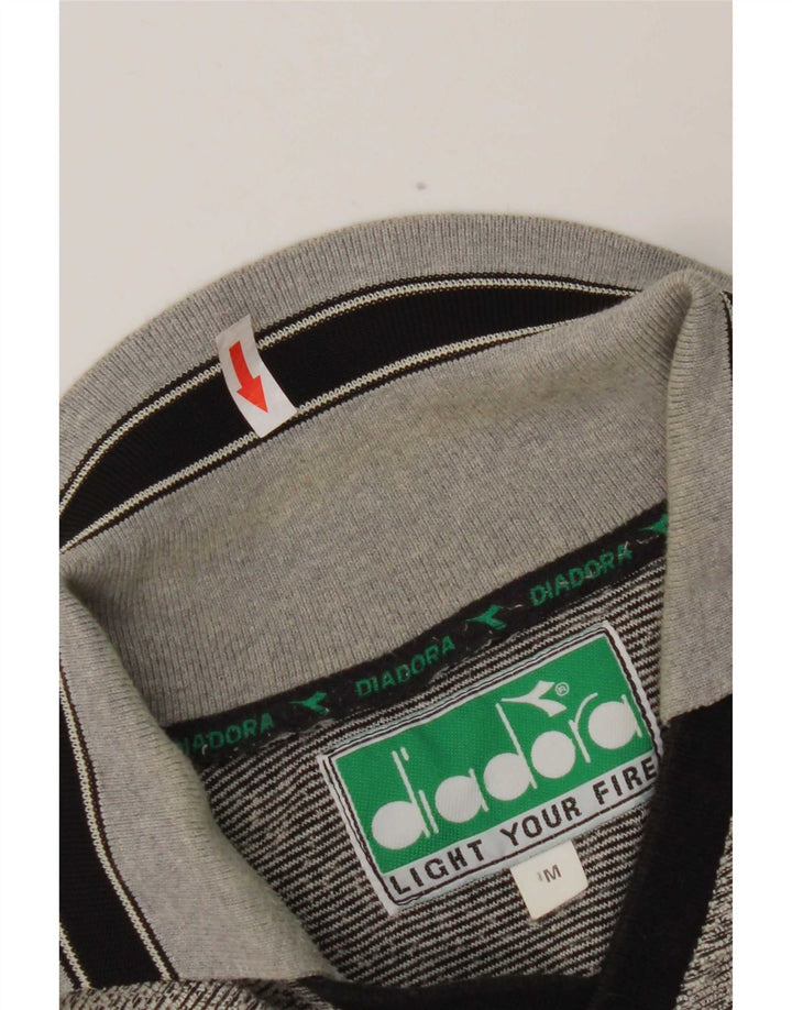 Tricou polo pentru bărbați Diadora, poliester cu dungi gri medii