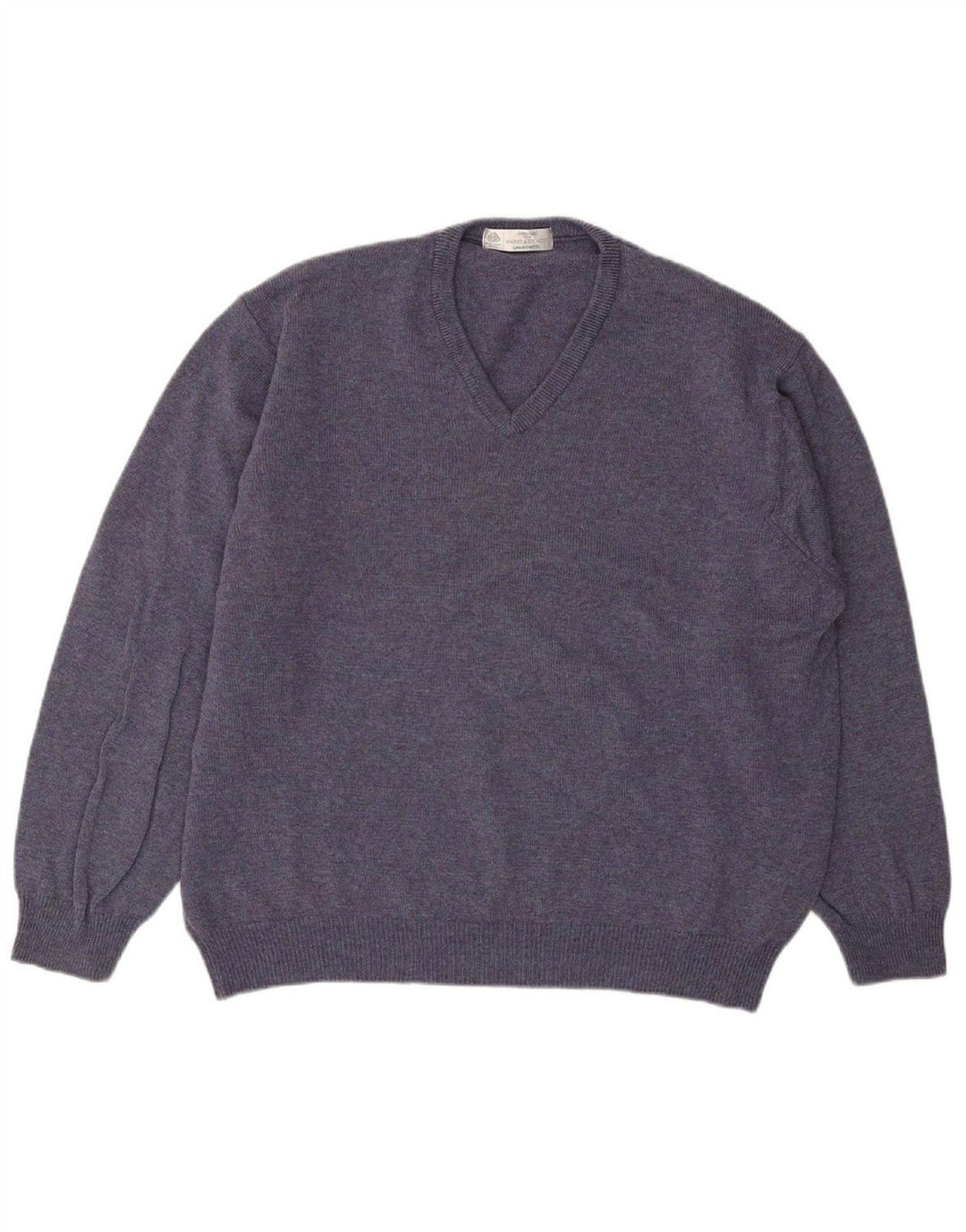 MARKS & SPENCER Mens V-Neck Jumper Sweater XL Blue Lambswool