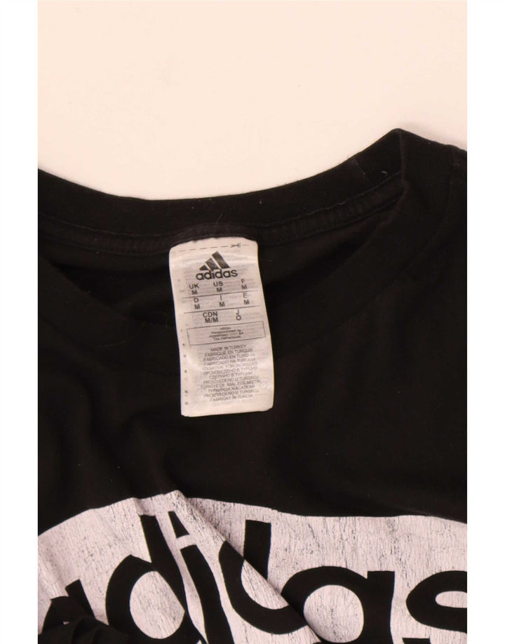 Tricou grafic cu trei dungi Adidas pentru bărbați Top mediu din bumbac negru