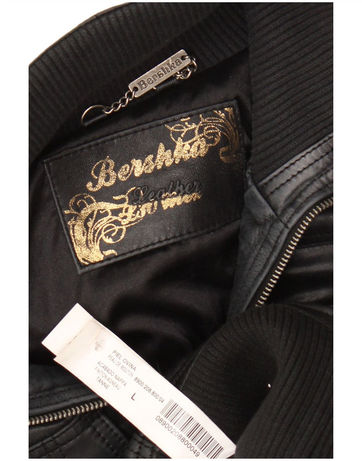 Jachetă de piele crop BERSHKA pentru femei UK 14, mare, neagră