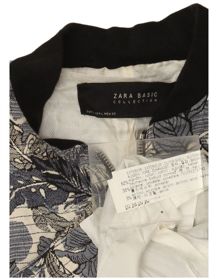 Bomber pentru femei Zara UK 14 mare, albastru, bumbac floral