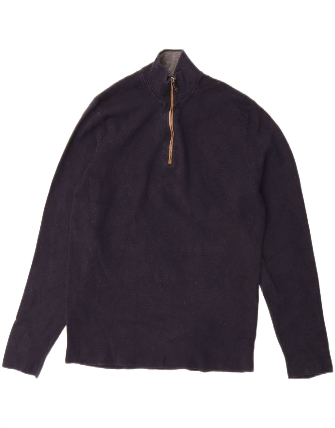 MASSIMO DUTTI Pulover pentru bărbați cu fermoar și gât, bumbac mediu albastru bleumarin