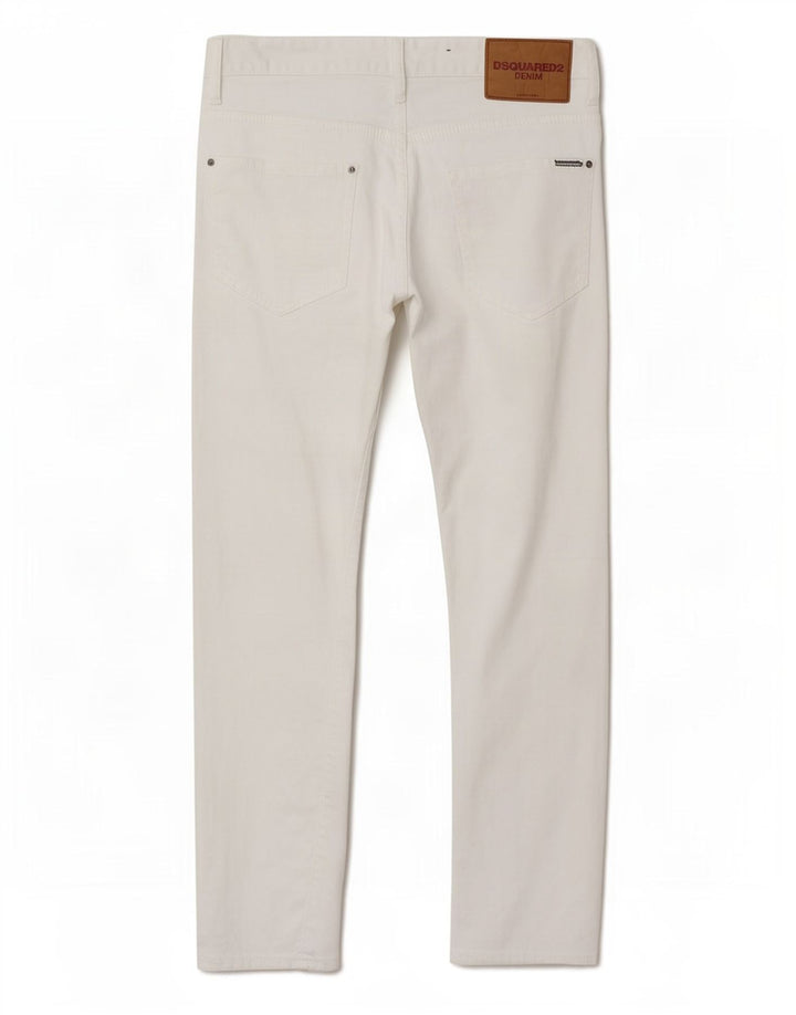 Dsquared2 Blugi slim pentru bărbați Distressed W36 L28 Bumbac alb