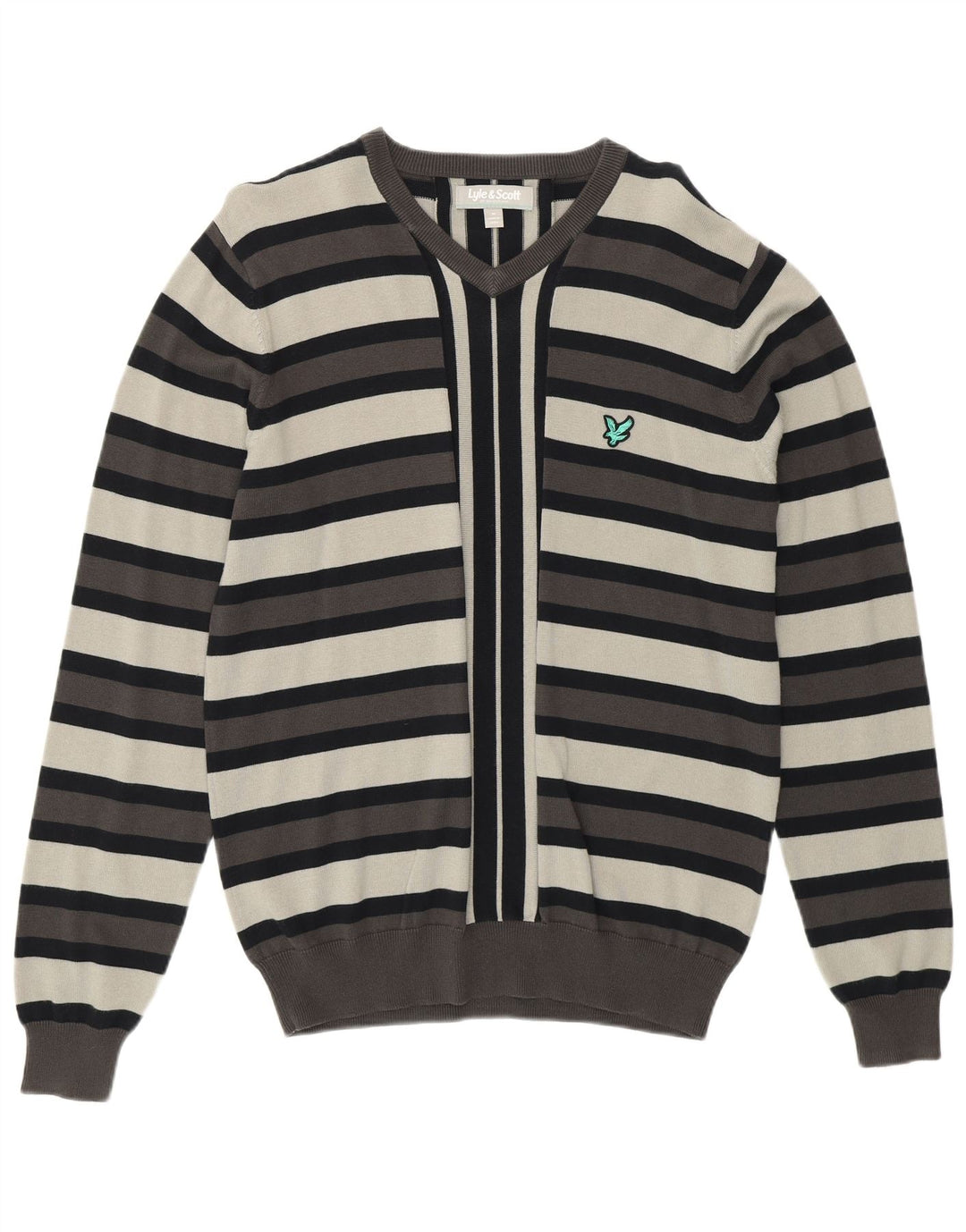 LYLE & SCOTT Pulover cu decolteu în V pentru bărbați, bumbac cu dungi gri mediu