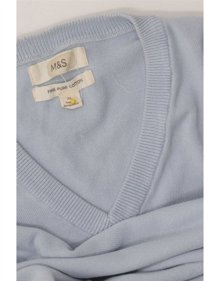 Pulover pentru bărbați Marks & Spencer, cu decolteu în V, XL, bumbac, albastru