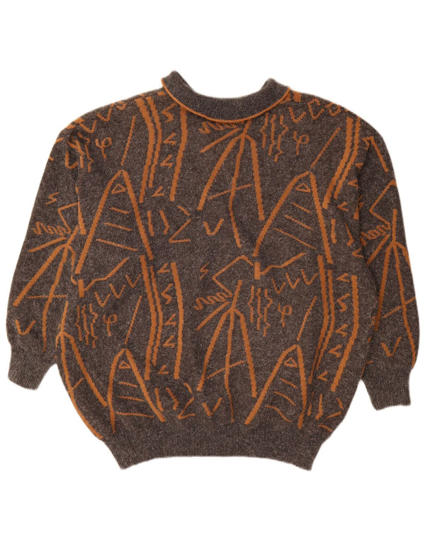 Pulover vintage pentru femei cu model abstract, pulover cu gât polo, UK 16, mare, gri