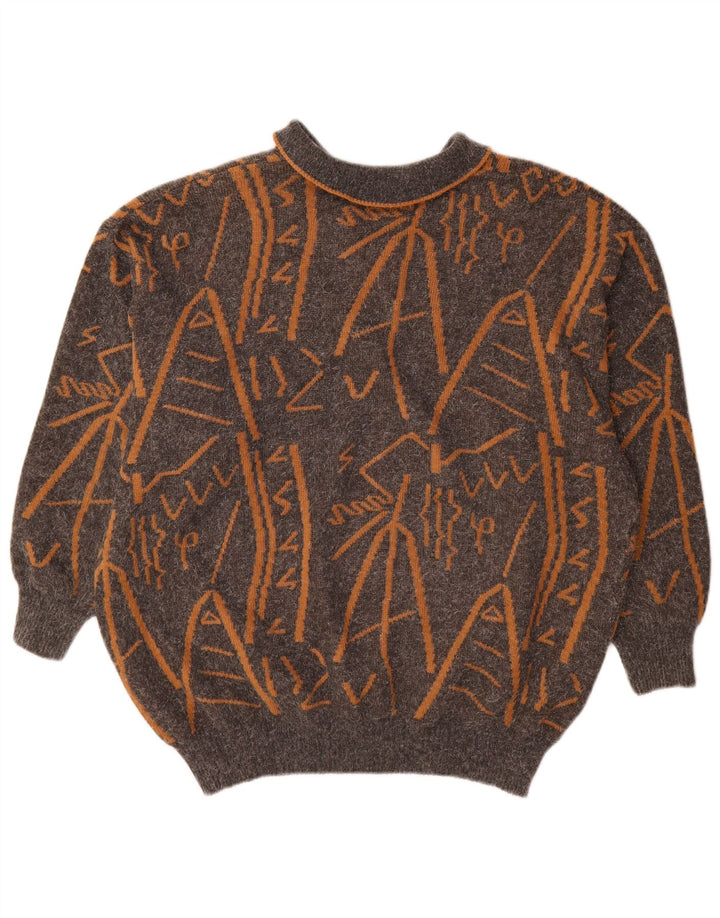 Pulover vintage pentru femei cu model abstract, pulover cu gât polo, UK 16, mare, gri