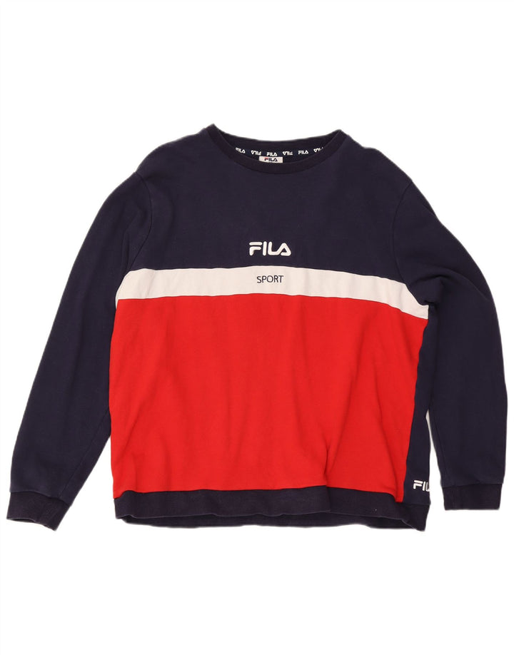 Pulover Fila pentru bărbați cu grafică 2XL, bumbac colorblock, albastru bleumarin