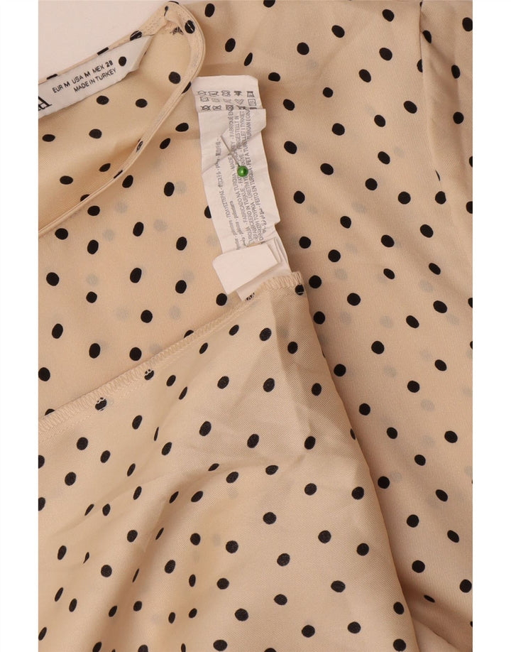 Rochie maxi cu mânecă lungă pentru femei Zara UK 14 Medium Bej Poliester cu buline