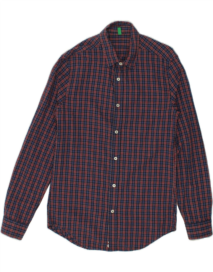 BENETTON Mens Shirt Medium Navy Blue Check Vintage Benetton and Second-Hand Benetton from Messina Hembry 