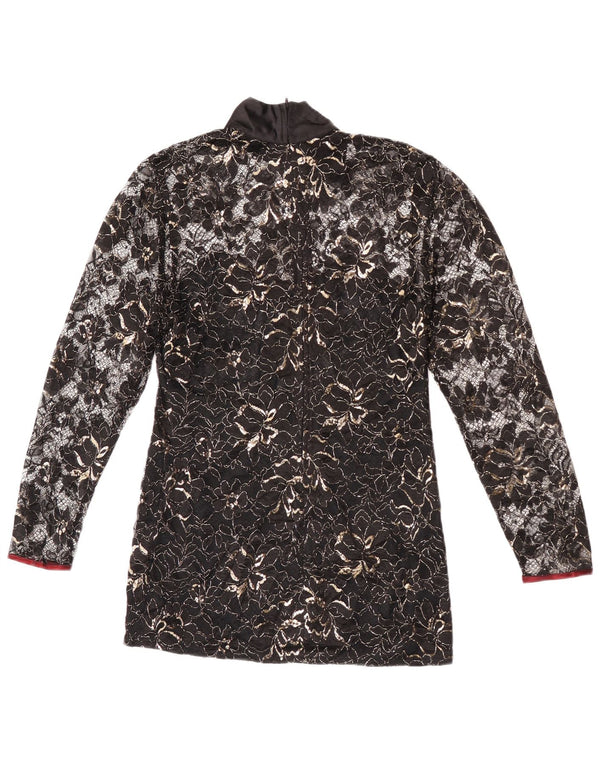 Bluză din dantelă transparentă vintage pentru femei Top IT 40 Nylon mic, negru, floral