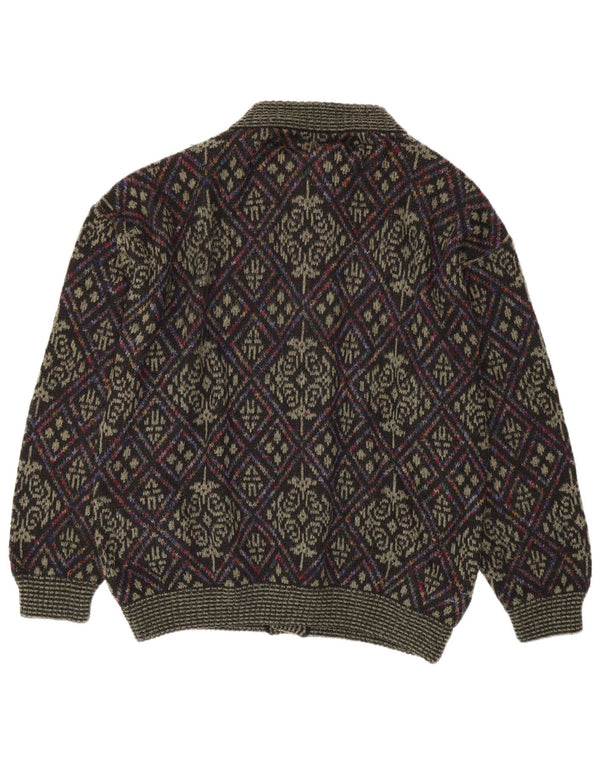Pulover Cardigan Vintage pentru bărbați XL Kaki Lână Fair Isle