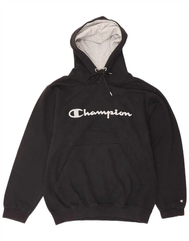 CHAMPION Mens Graphic Hoodie Jumper Medium Black Cotton