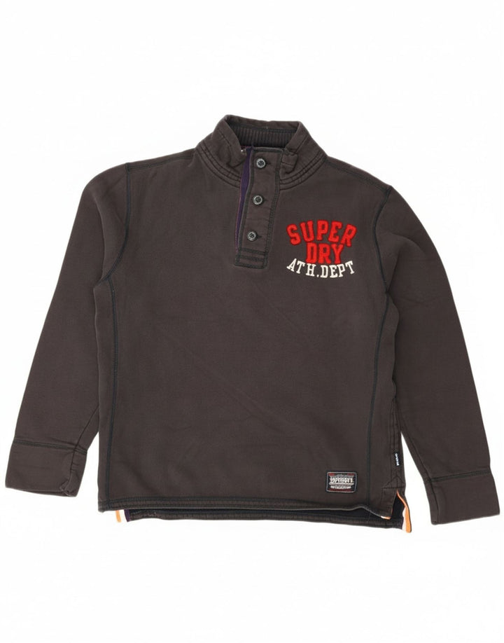 Pulover pentru bărbați Superdry, cu grafică, cu gât cu nasturi, XL, bumbac negru