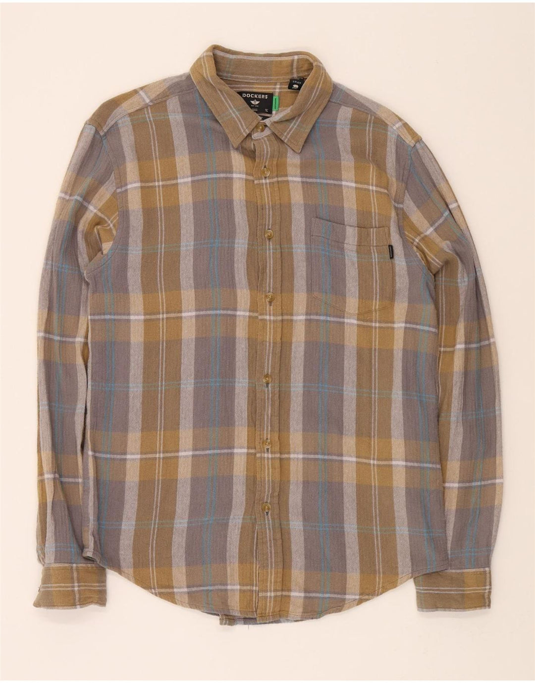 DOCKERS Mens Flannel Shirt Small Brown Check Cotton Vintage Dockers and Second-Hand Dockers from Messina Hembry 