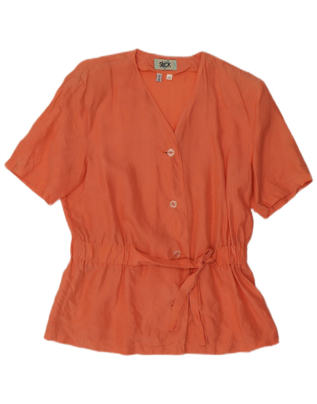 Bluză vintage pentru femei cu mâneci scurte Top UK 12 Medium Orange Silk