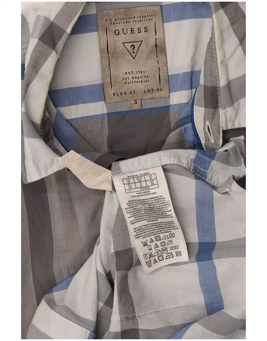 Cămașă pentru bărbați Guess cu mânecă scurtă, slim fit, din bumbac cu carouri mici, gri