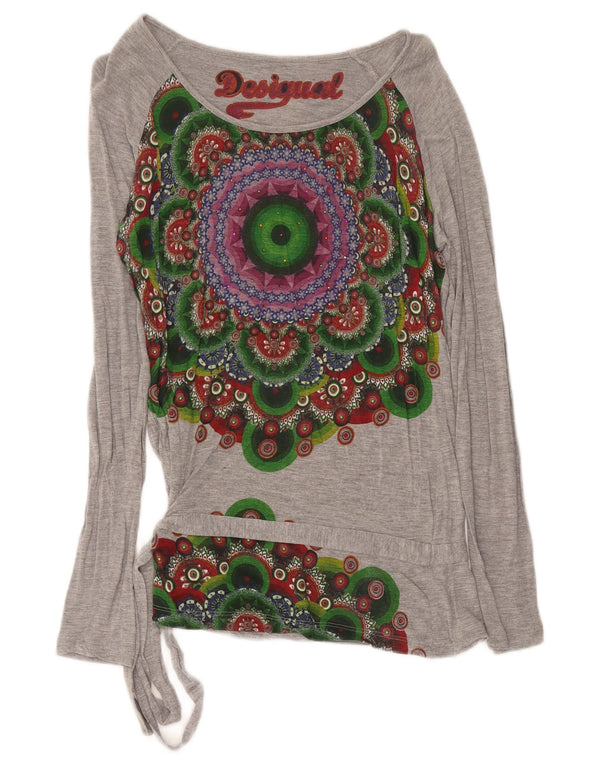 Top grafic pentru femei Desigual cu mânecă lungă UK 12 Medium Gri Geometric
