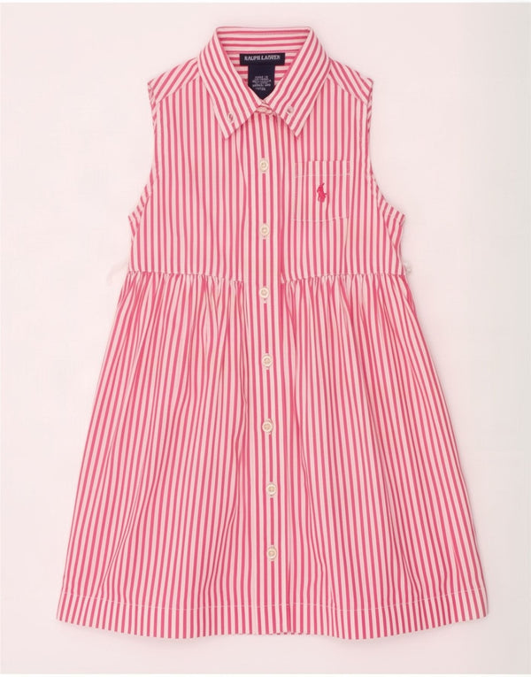 Ralph Lauren Girls Sleeveless Shirt Dress 2-3 Years Pink Pinstripe Cotton