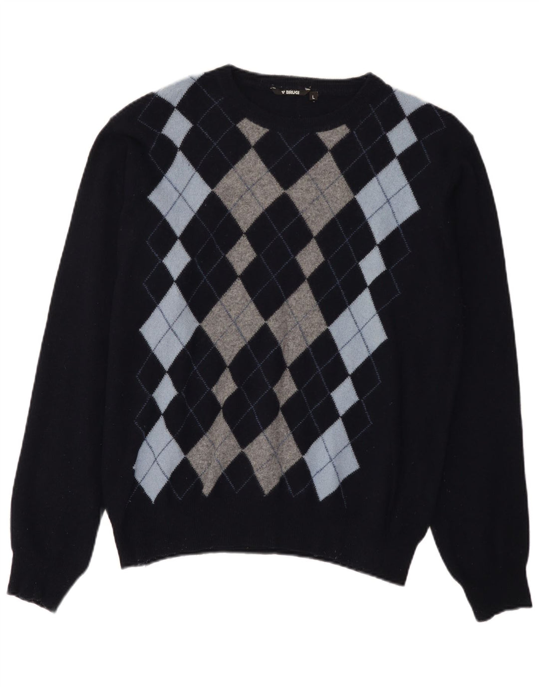 Pulover Brugi pentru bărbați cu gât crew pulover mare bleumarin Argyle/lână diamant