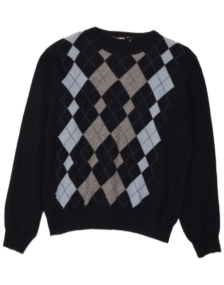 Pulover Brugi pentru bărbați cu gât crew pulover mare bleumarin Argyle/lână diamant