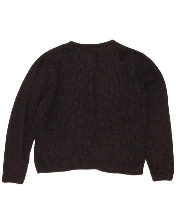 Pulover Cardigan Vintage pentru Damă UK 14 Medium Negru Floral