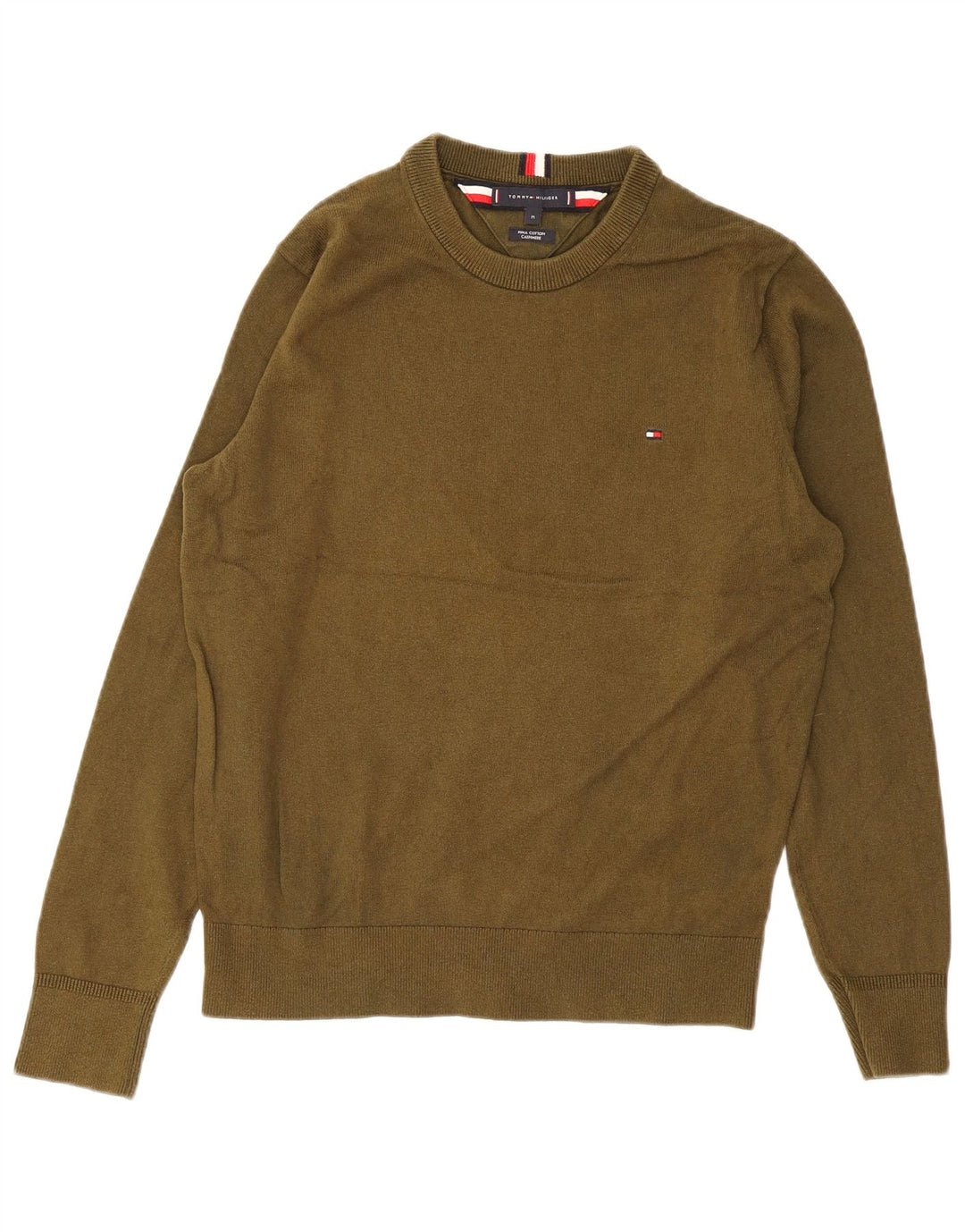 Pulover Tommy Hilfiger pentru bărbați, cu gât crew, bumbac mediu kaki