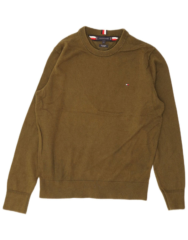 Pulover Tommy Hilfiger pentru bărbați, cu gât crew, bumbac mediu kaki