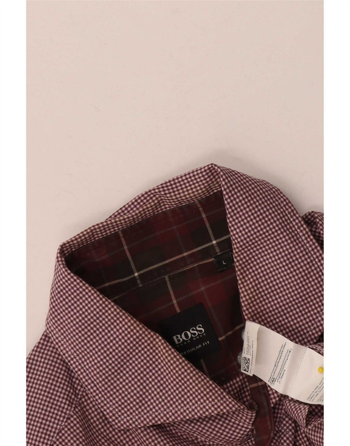 Cămașă pentru bărbați Hugo Boss Regular Fit, mare din bumbac vichy burgundy