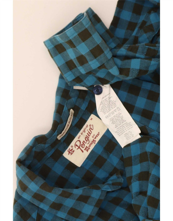 Cămașă de flanel pentru bărbați Heritage Slim Fit Penguin, din bumbac vichy albastru mediu