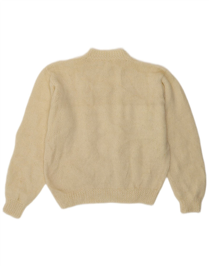 Pulover vintage cu gât țestoasă pentru femei UK 14 Medium Off White Geometric