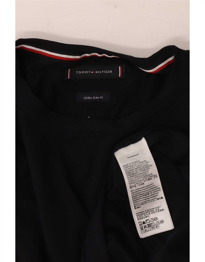 Tommy Hilfiger pentru bărbați, top extra subțire cu mânecă lungă, bumbac mediu albastru bleumarin