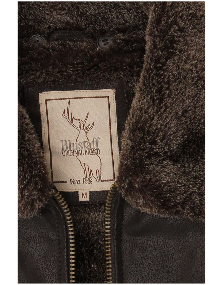 Blustaff Bărbați Bomber Shearling Jacket UK 38 Medium Brown Piele