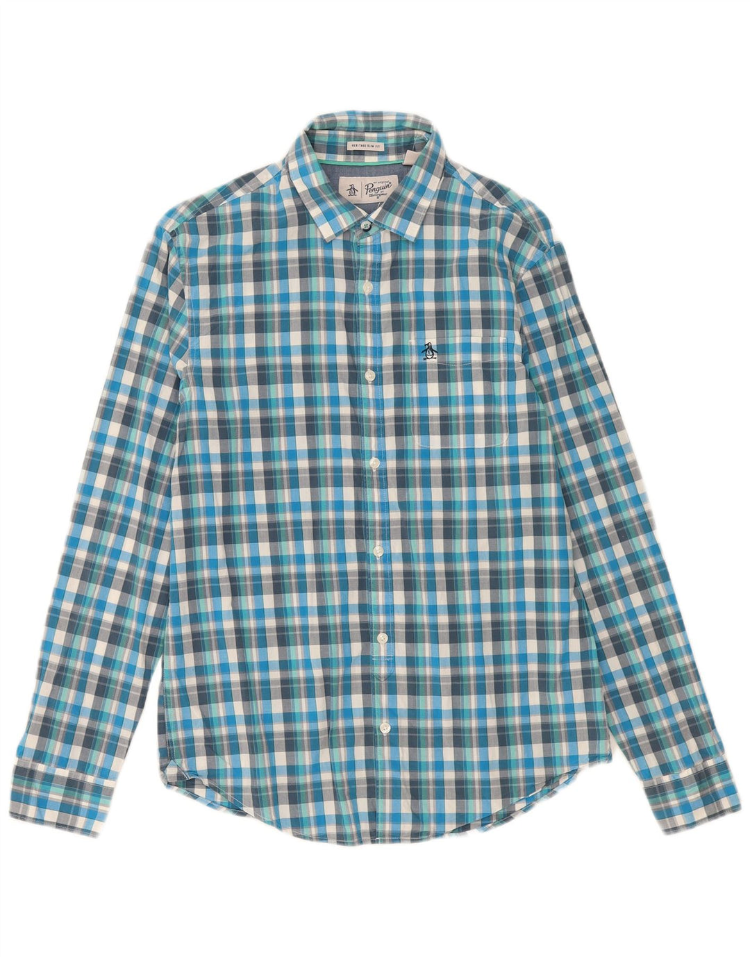 Cămașă pentru bărbați Penguin Heritage Slim Fit, carouri albastre medii