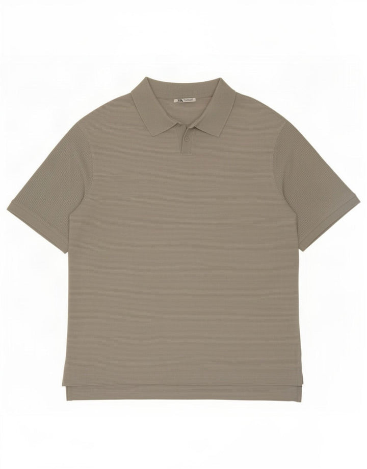 Cămașă polo pentru bărbați Zara, mare, gri, cu dungi, bumbac