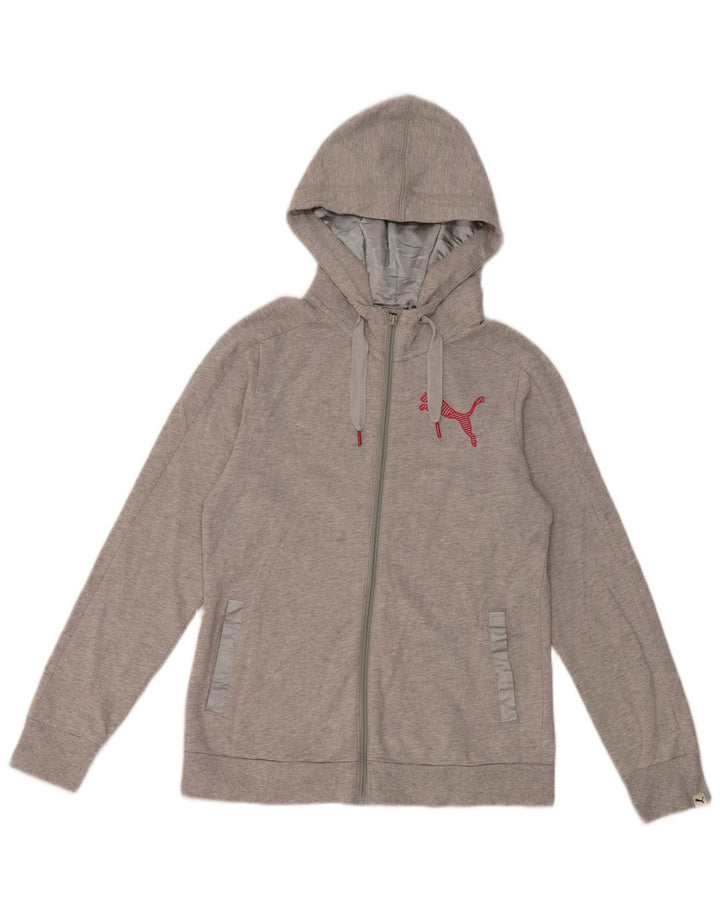Pulover Puma pentru femei, cu fermoar, UK 12, bumbac gri mediu